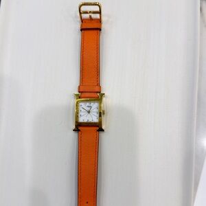 Gold Vermeil Hermes Heure Watch with Orange Strap
